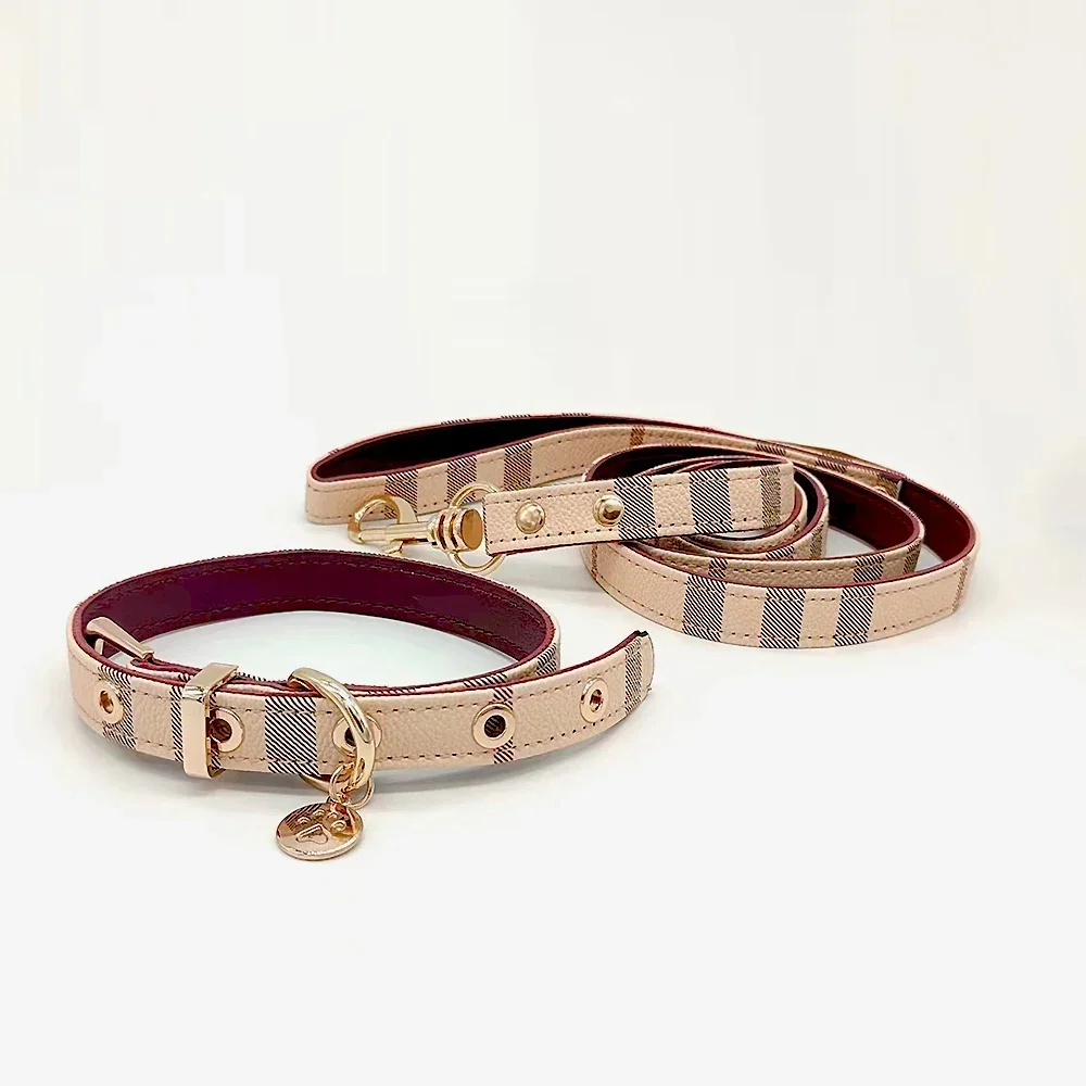 Off White Belt - Pet Collar and Leash Set Leather