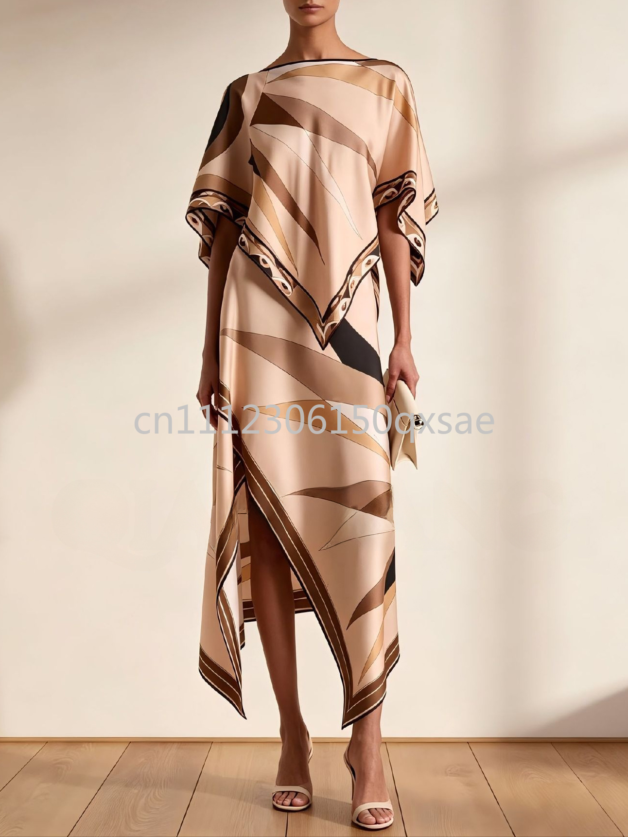 Streetwear Brand Logo Design - Luxury Design Women's Khaki Cloak Dress