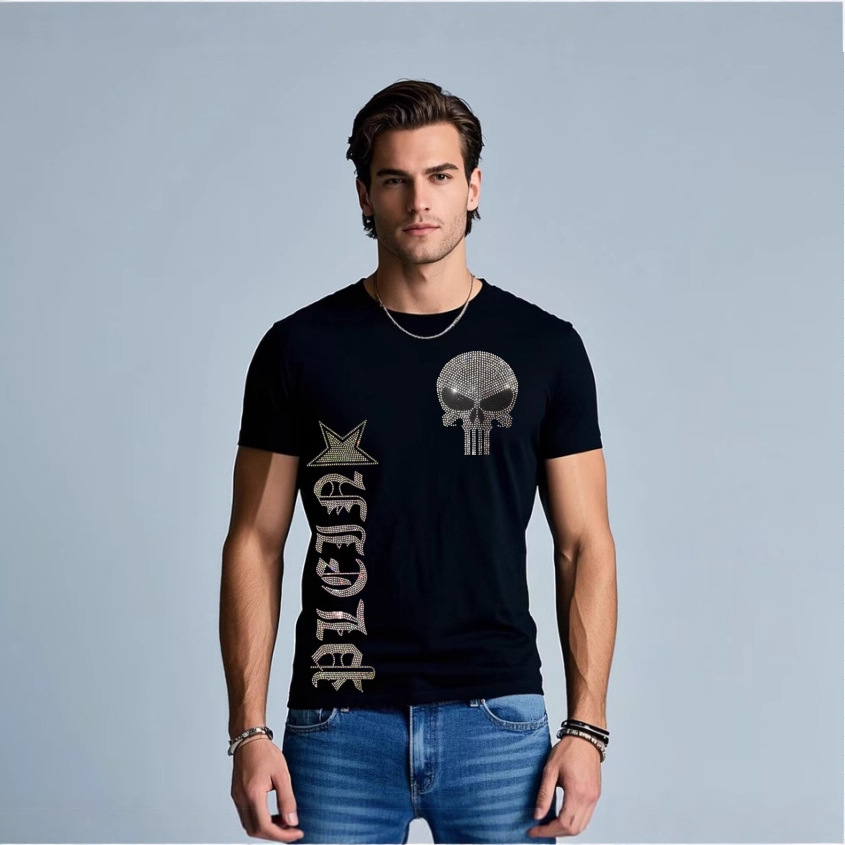 Streetwear Brand New - 2025 New Skulls Rhinestones Short Sleeve