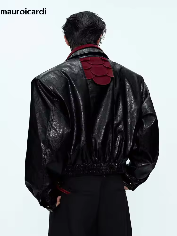 Streetwear Brand For Men - Mauroicardi Spring Autumn Patchwork Short Snakeskin